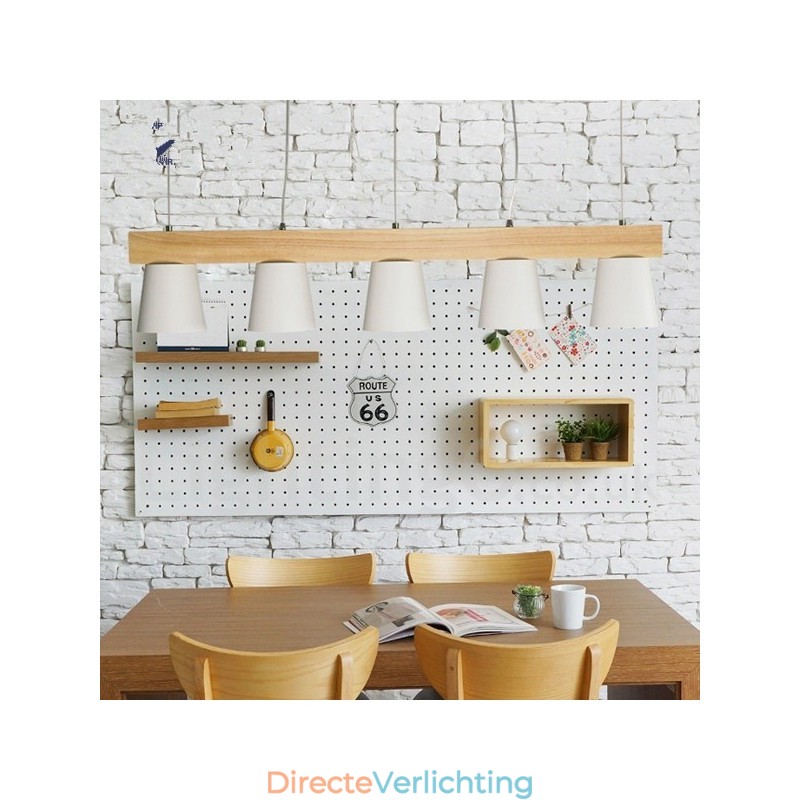 5-lichts moderne, eigentijdse houten hanglamp
