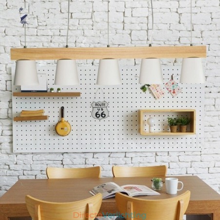 5-lichts moderne, eigentijdse houten hanglamp