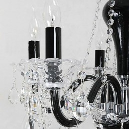 6-lichts kristallen kroonluchter in zwart designaccent
