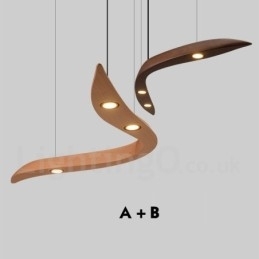 Moderne, eigentijdse houten hanglamp met 3 lampen