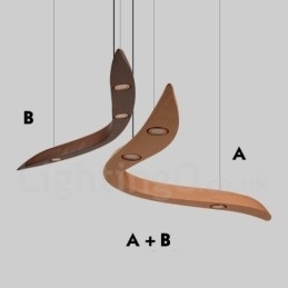 Moderne, eigentijdse houten hanglamp met 3 lampen