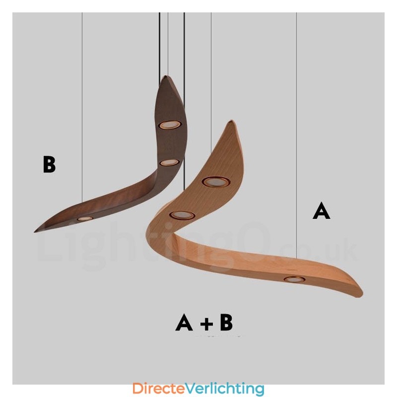 Moderne, eigentijdse houten hanglamp met 3 lampen