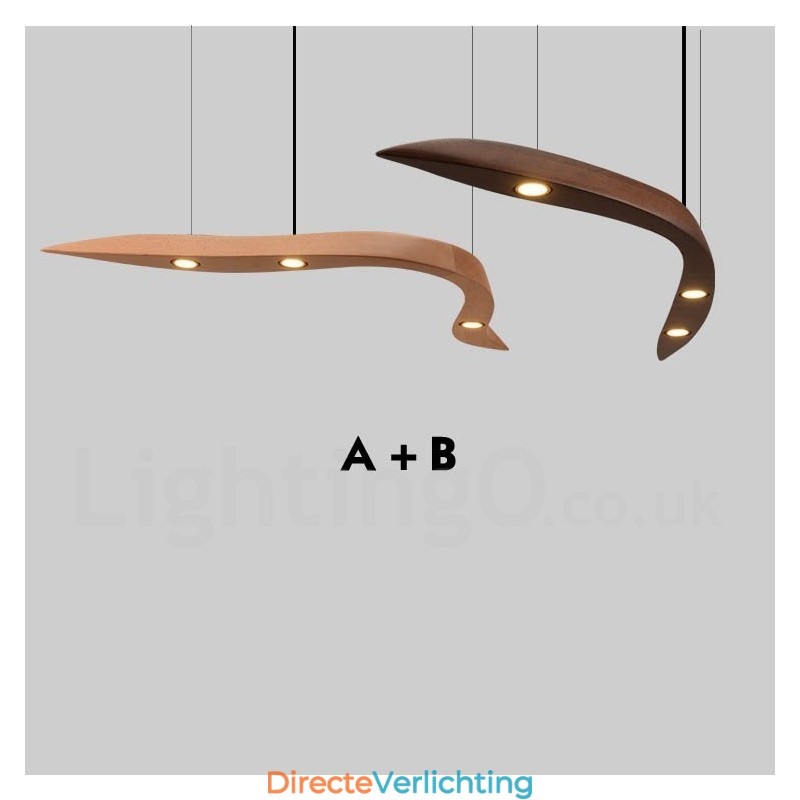 Moderne, eigentijdse houten hanglamp met 3 lampen