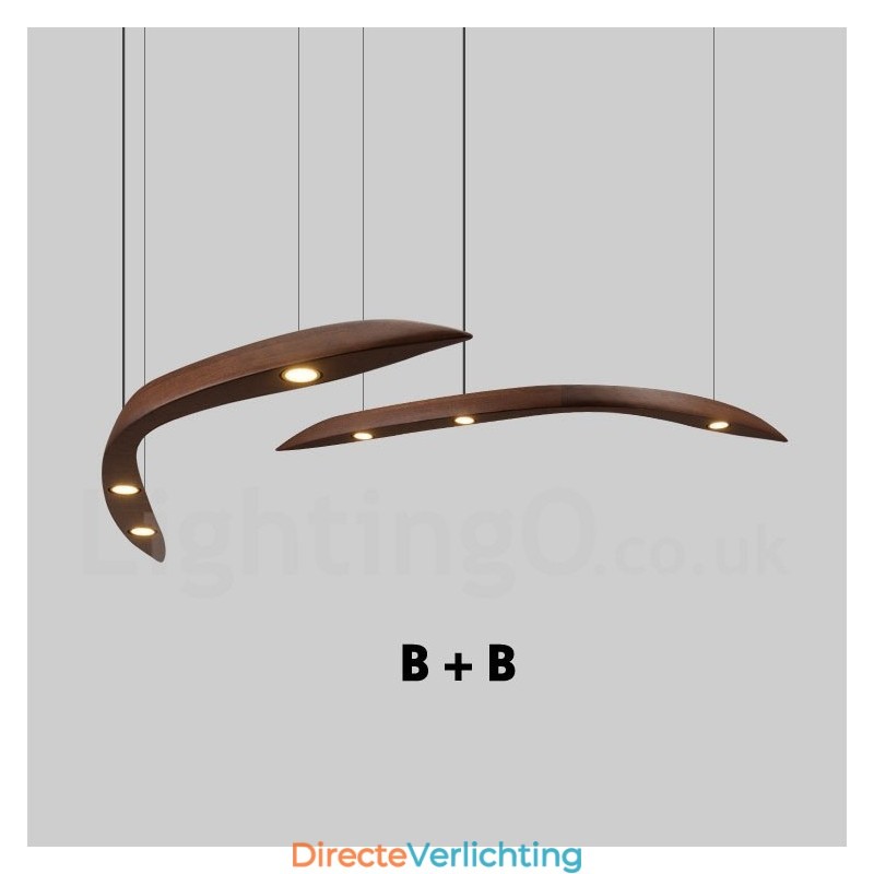Moderne, eigentijdse houten hanglamp met 3 lampen