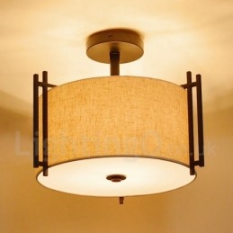 Rustieke Lodge Metalen Trommel Hanglamp met Stoffen Kap
