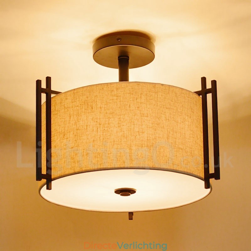 Rustieke Lodge Metalen Trommel Hanglamp met Stoffen Kap