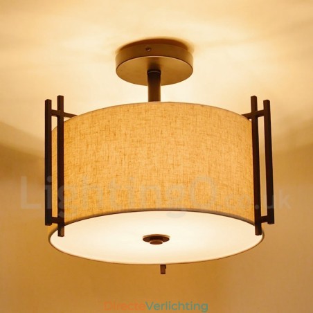 Rustieke Lodge Metalen Trommel Hanglamp met Stoffen Kap Rustieke Lodge Metalen Trommel Hanglamp met Stoffen Kap