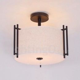 Rustieke Lodge Metalen Trommel Hanglamp met Stoffen Kap