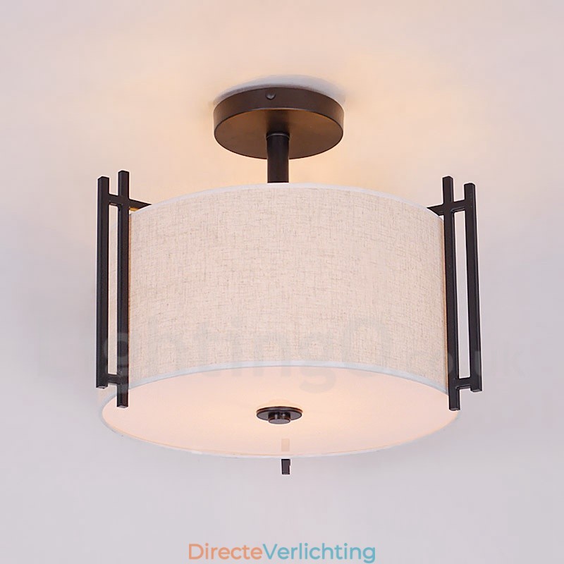 Rustieke Lodge Metalen Trommel Hanglamp met Stoffen Kap