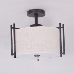 Rustieke Lodge Metalen Trommel Hanglamp met Stoffen Kap