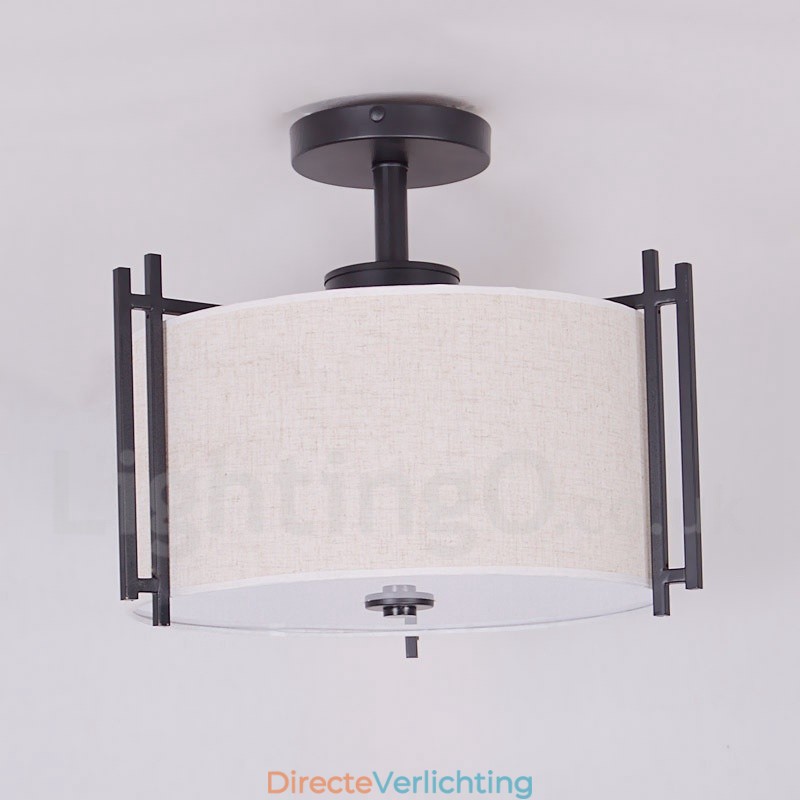 Rustieke Lodge Metalen Trommel Hanglamp met Stoffen Kap