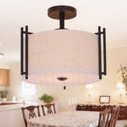 Rustieke Lodge Metalen Trommel Hanglamp met Stoffen Kap