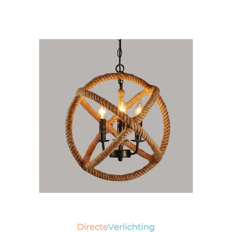 Country Hemp Rope 3-lichts vintage hanglamp