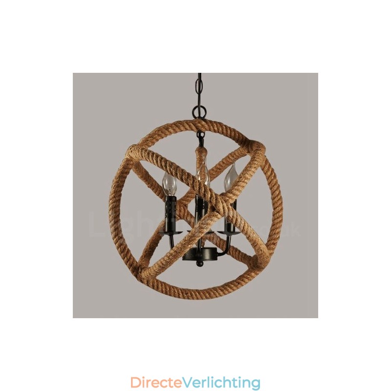 Country Hemp Rope 3-lichts vintage hanglamp
