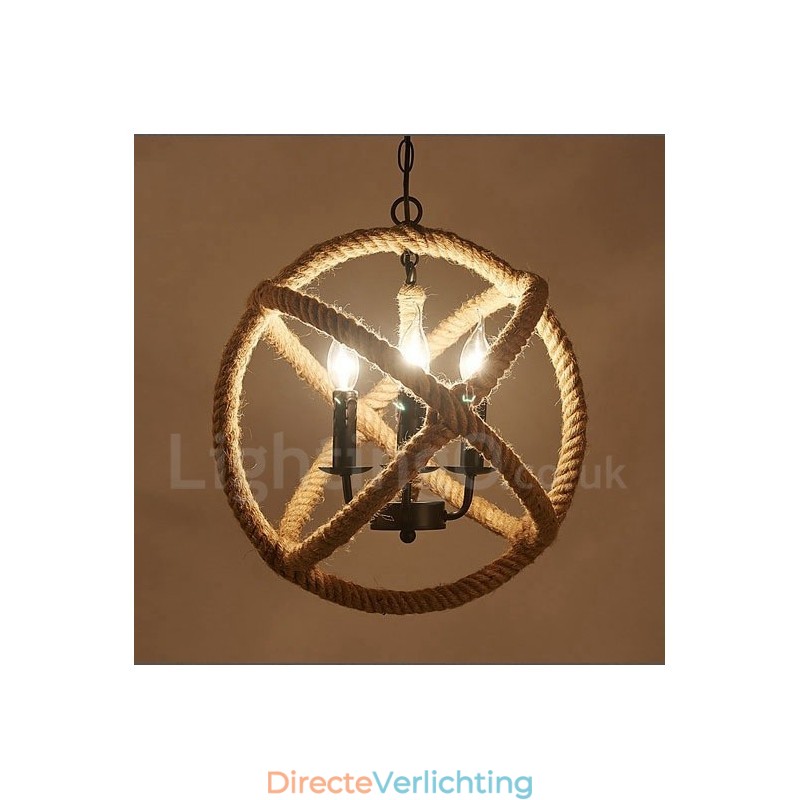 Country Hemp Rope 3-lichts vintage hanglamp