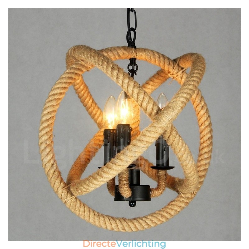 Country Hemp Rope 3-lichts vintage hanglamp