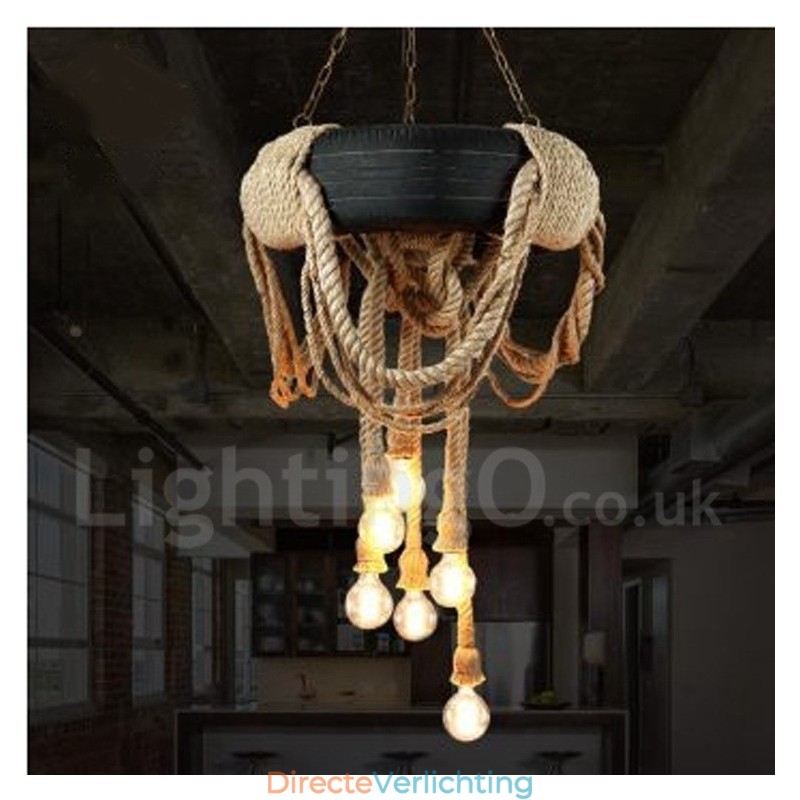 Landelijk Vintage Hanglamp met 6 Lampen