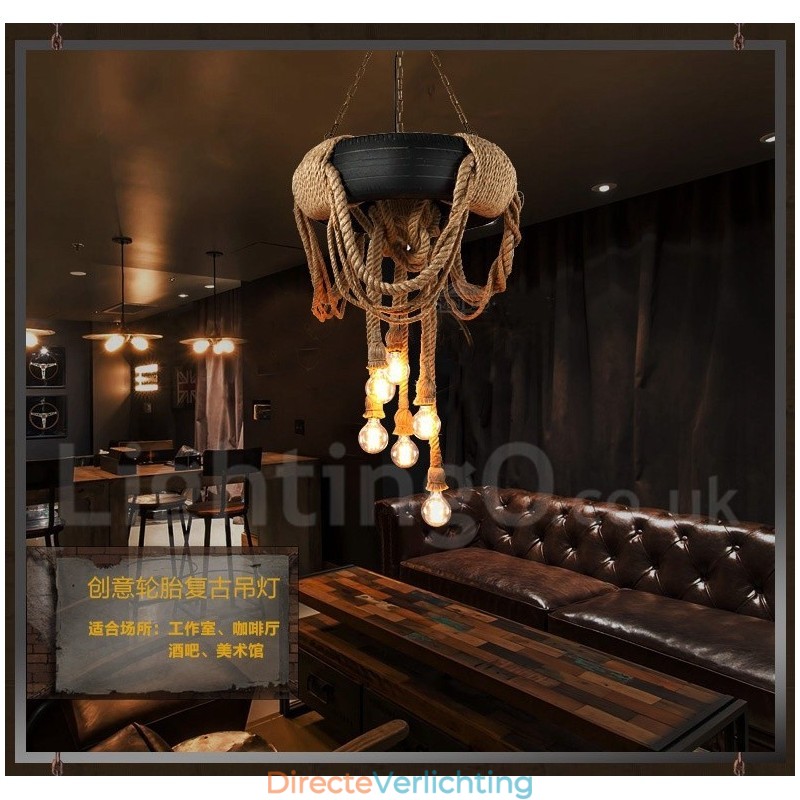 Landelijk Vintage Hanglamp met 6 Lampen