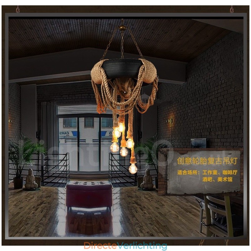 Landelijk Vintage Hanglamp met 6 Lampen