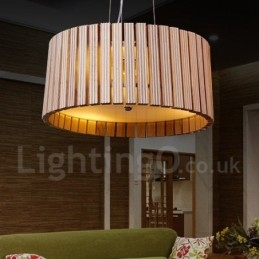Moderne, eigentijdse houten trommel hanglamp