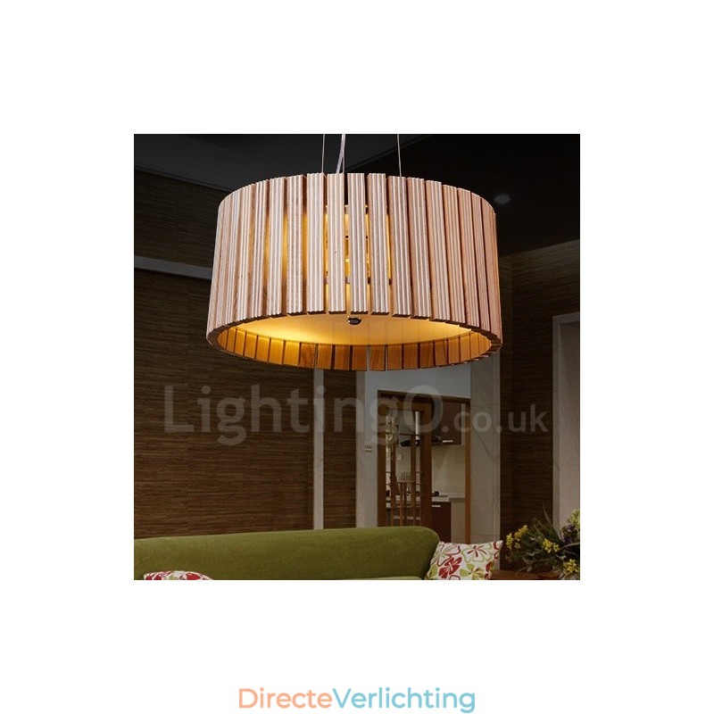 Moderne, eigentijdse houten trommel hanglamp