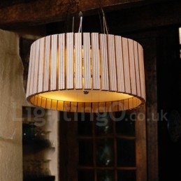 Moderne, eigentijdse houten trommel hanglamp