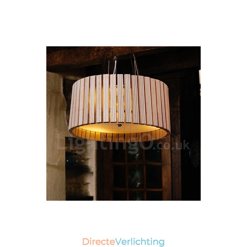 Moderne, eigentijdse houten trommel hanglamp