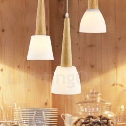 Rustieke Lodge Houten Hanglamp met Glazen Kap