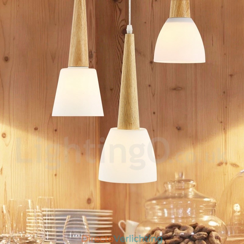 Rustieke Lodge Houten Hanglamp met Glazen Kap