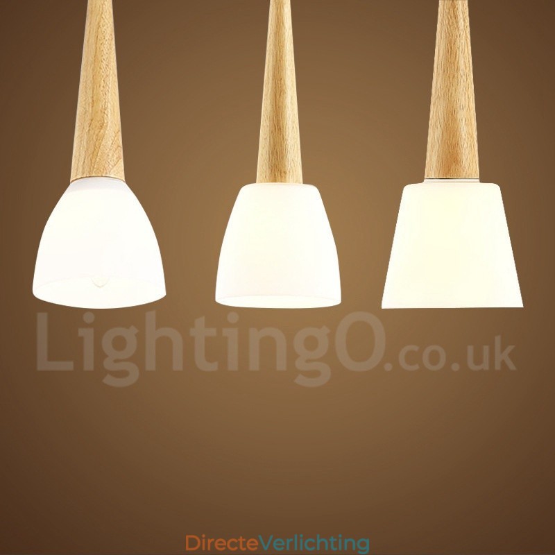 Rustieke Lodge Houten Hanglamp met Glazen Kap