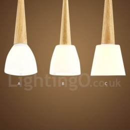 Rustieke Lodge Houten Hanglamp met Glazen Kap