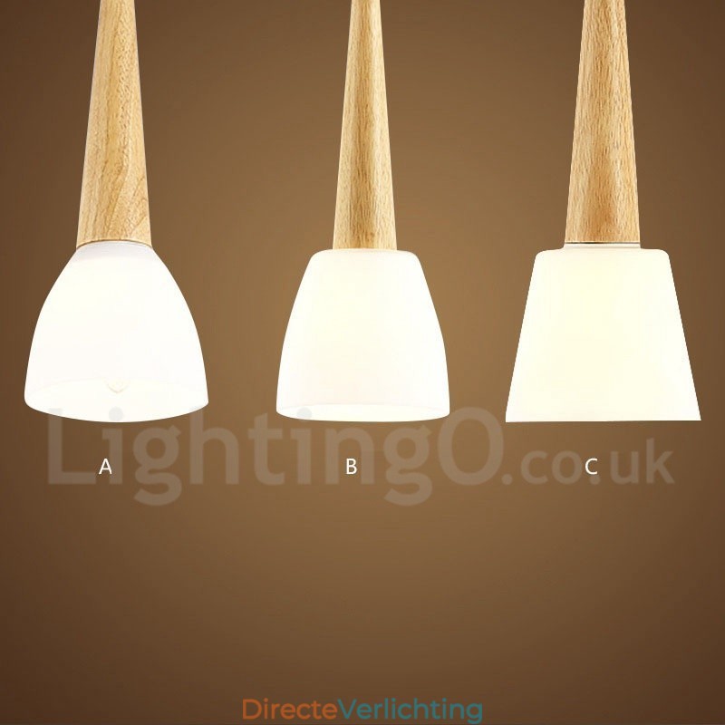 Rustieke Lodge Houten Hanglamp met Glazen Kap