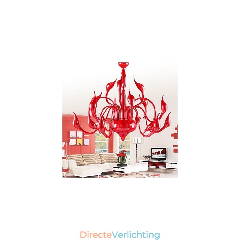 Moderne kroonluchterlamp 18 lampen G4 rood schilderij
