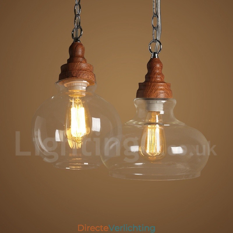 Retro Vintage Hanglamp met Glazen Kap Lamp