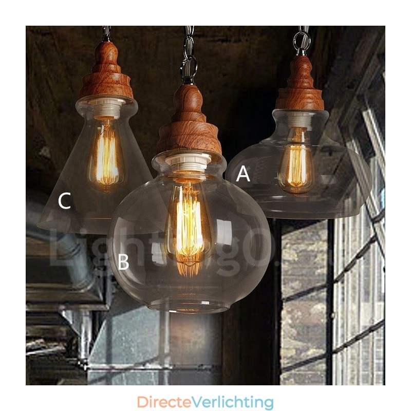 Retro Vintage Hanglamp met Glazen Kap Lamp