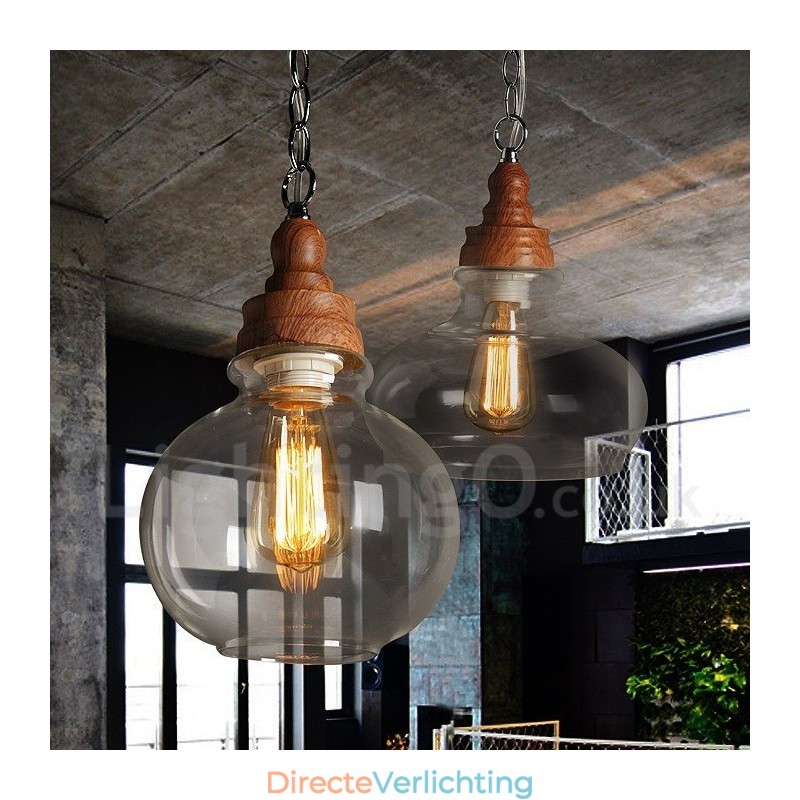 Retro Vintage Hanglamp met Glazen Kap Lamp