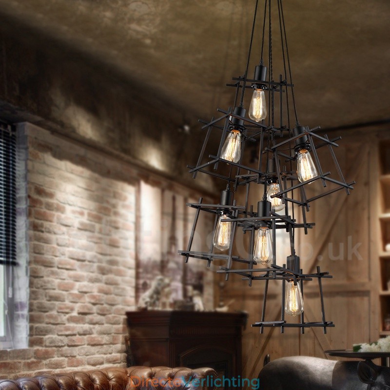 Retro Vintage Metalen Hanglamp (Meerdere Kapjes met één vaste kap) (Selecteer hieronder het Aantal Kapjes)