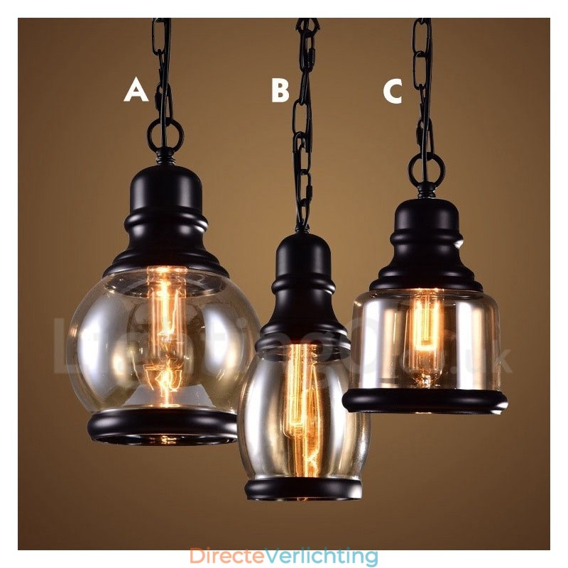 Retro Vintage Hanglamp met Glazen Kap Lamp