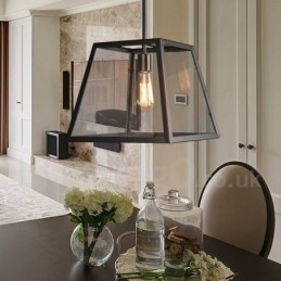 Vintage metalen hanglamp met glazen kap
