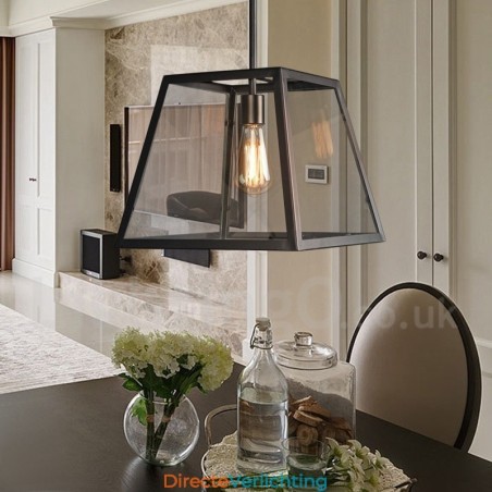 Vintage metalen hanglamp met glazen kap Vintage metalen hanglamp met glazen kap