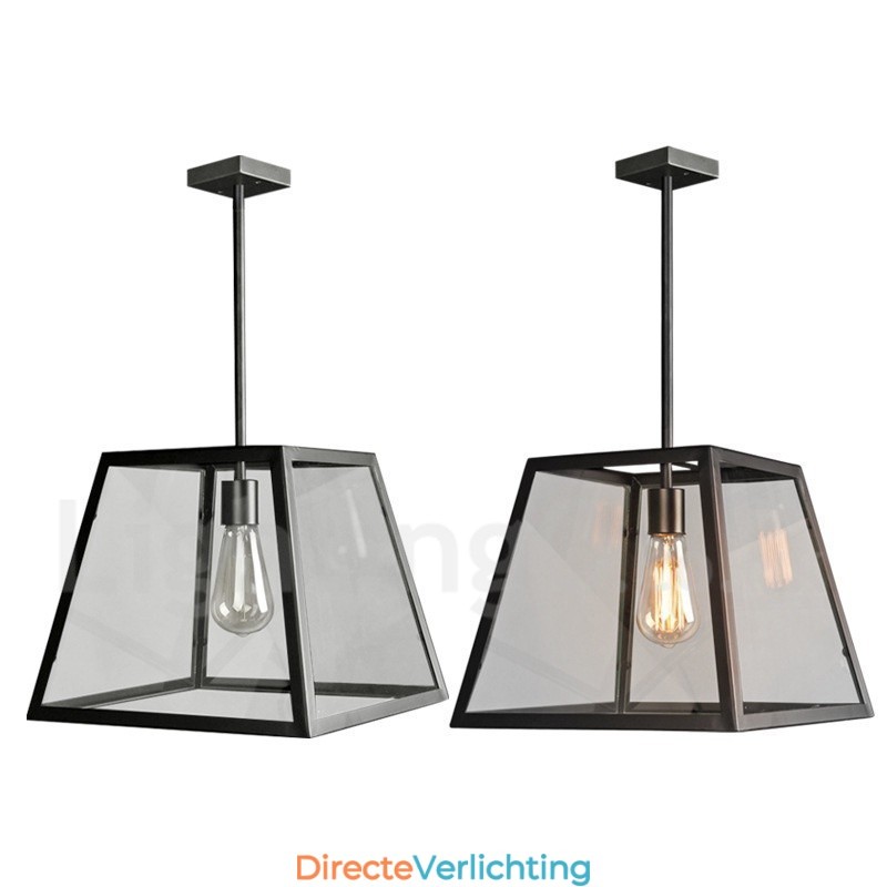 Vintage metalen hanglamp met glazen kap