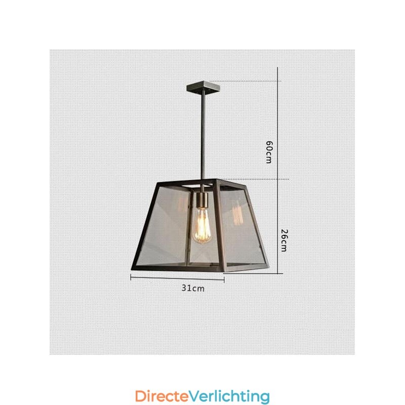 Vintage metalen hanglamp met glazen kap