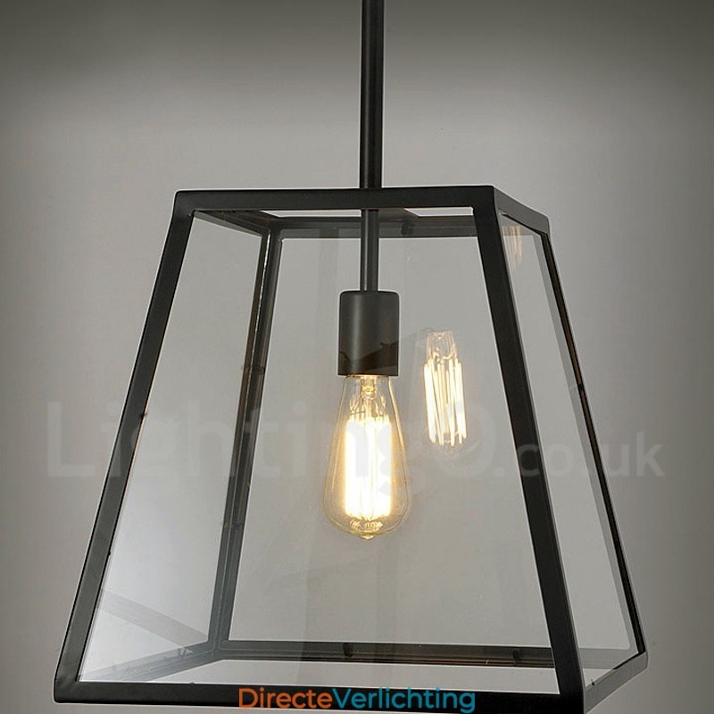Vintage metalen hanglamp met glazen kap