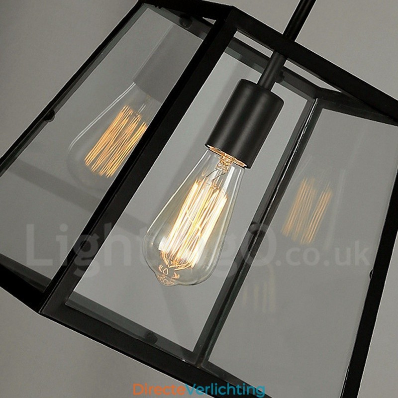 Vintage metalen hanglamp met glazen kap