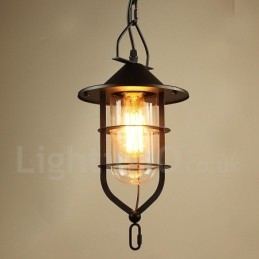 Vintage metalen hanglamp met glazen kap