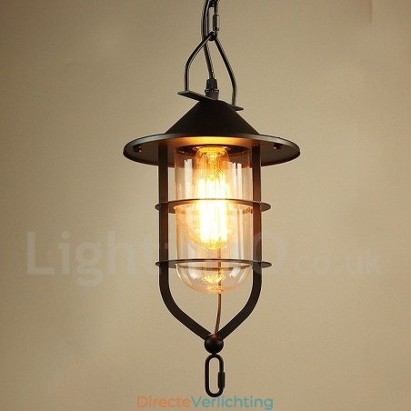 Vintage metalen hanglamp met glazen kap Vintage metalen hanglamp met glazen kap
