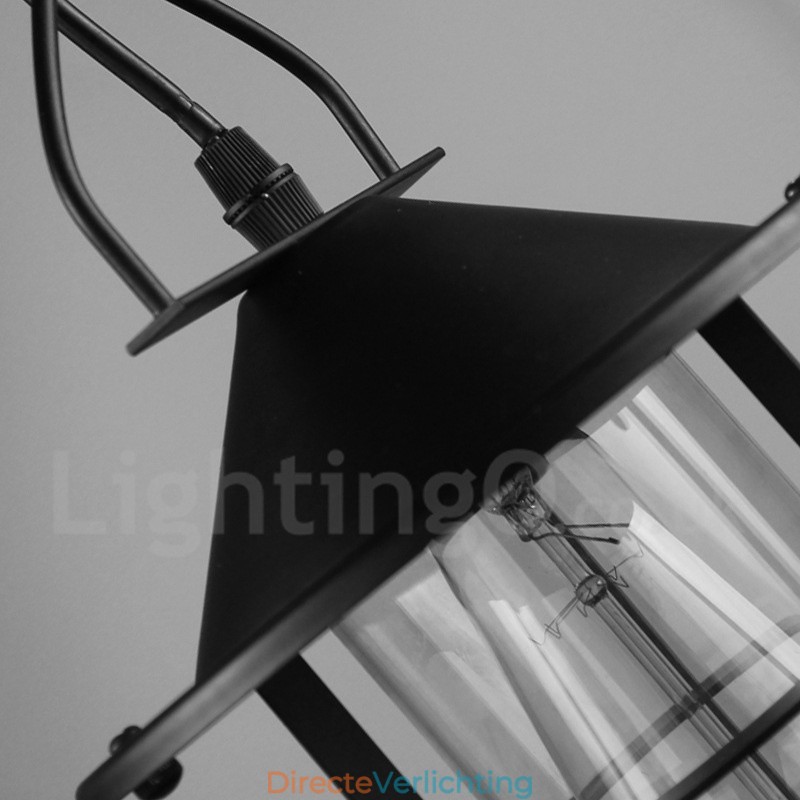 Vintage metalen hanglamp met glazen kap