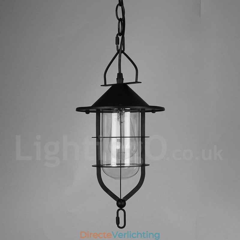 Vintage metalen hanglamp met glazen kap