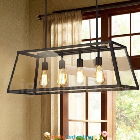 Rustieke Lodge Vintage Metalen Hanglamp met Glazen Kap Rustieke Lodge Vintage Metalen Hanglamp met Glazen Kap