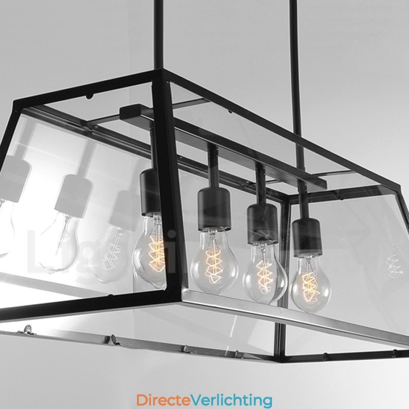 Rustieke Lodge Vintage Metalen Hanglamp met Glazen Kap